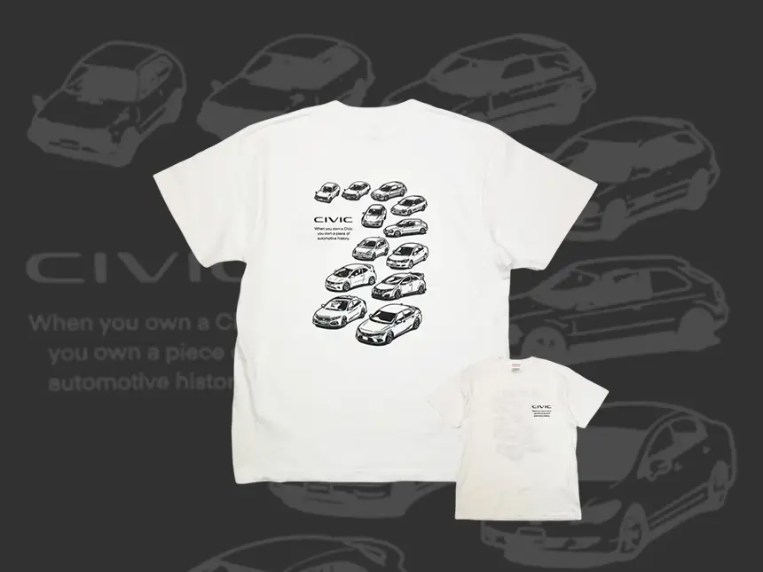 「歴代 Honda シビックデザインTシャツ」丹波屋栃木くらしっくで販売開始！本田技研工業公認ライセンス商品