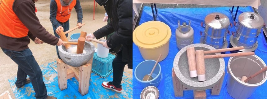 餅つきに必要な主な機材・食材がすべて含まれている