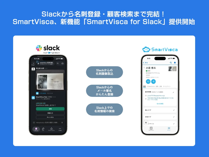 Salesforce活用をさらに加速！SmartVisca、新機能「SmartVisca for Slack」で名刺登録・署名登録・顧客検索のすべてをSlackで実現