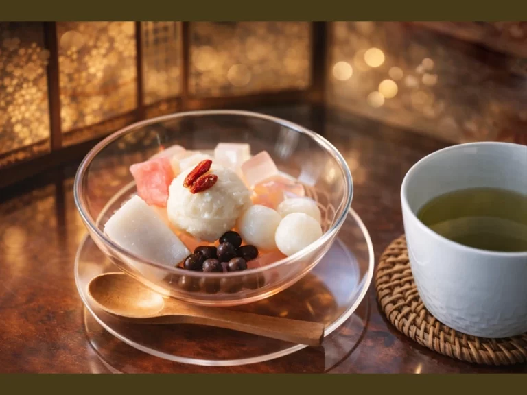 苺ミルク白玉あんみつ