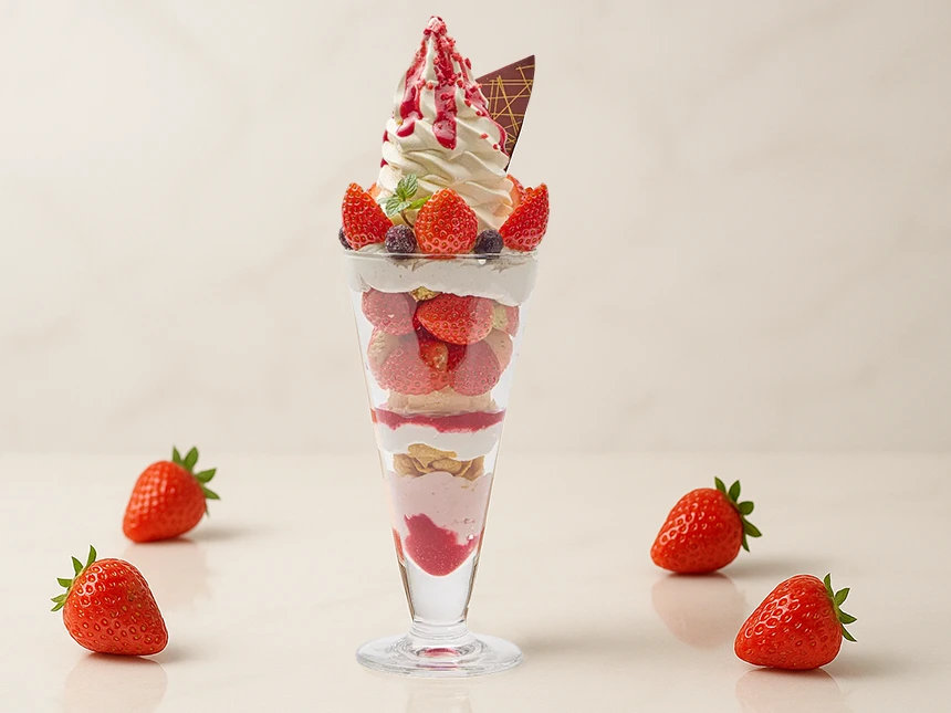 あづみの茶胡蝶庵「苺あふれるごほうびパフェ」