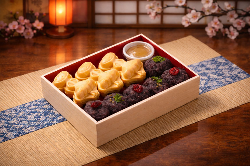 手づくりきな粉クリームともなかで食べる小さなおはぎ