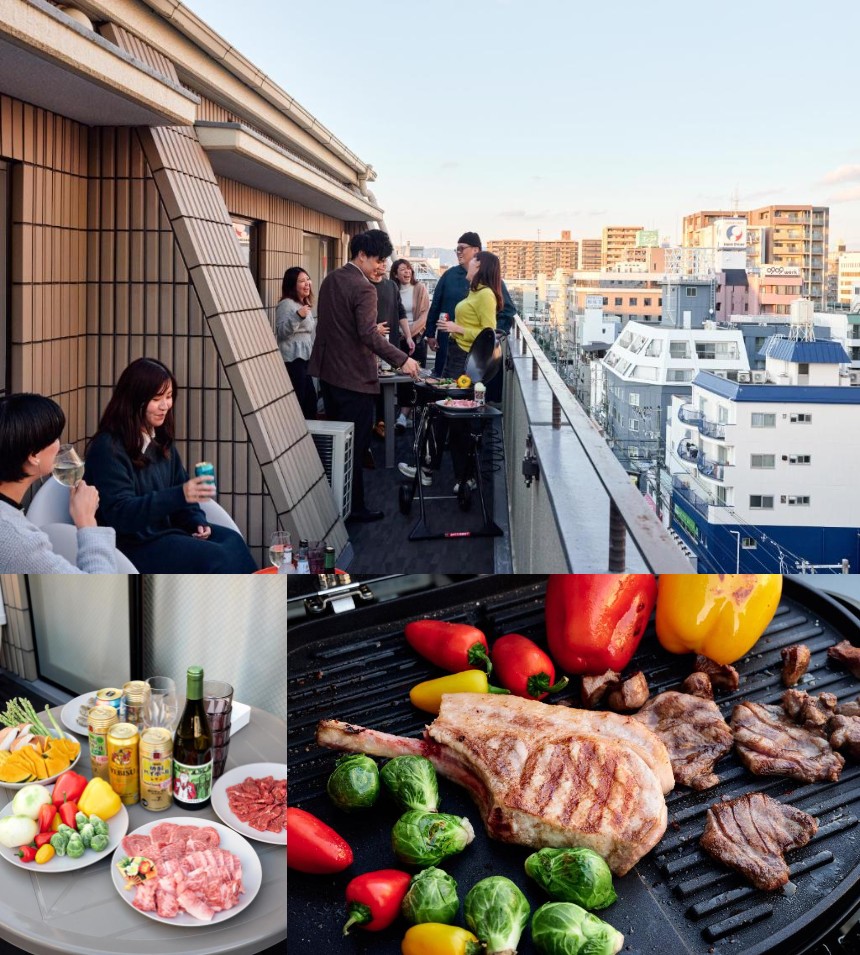 バルコニーには電気BBQグリルを完備