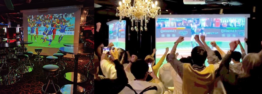 120インチの大型プロジェクターと複数の大型LEDモニター