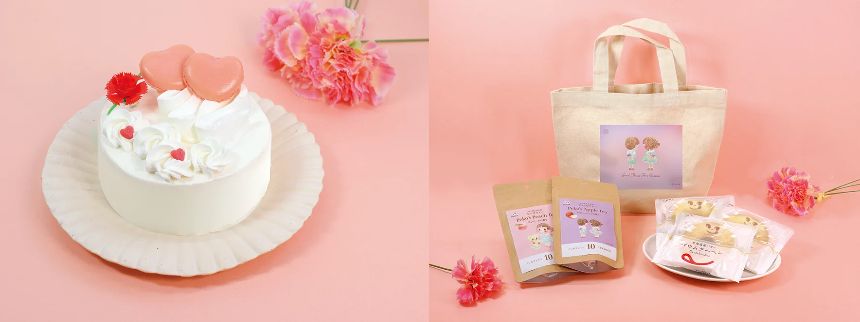 「母の日 ハートのフラワーケーキ」と「PEKO Tea time GIFT」