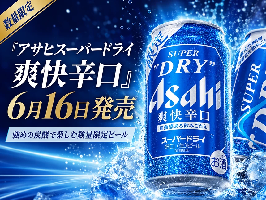 『アサヒスーパードライ 爽快辛口』6月16日発売、強めの炭酸で楽しむ数量限定ビール