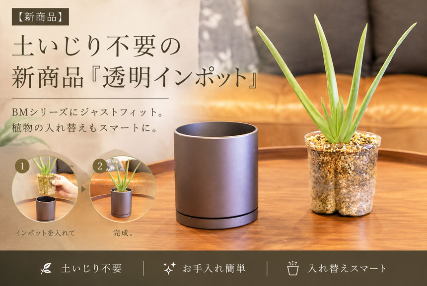 土いじり不要の新商品「透明インポット」