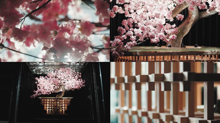 店舗前に桜造形アート『千鳥』を設置
