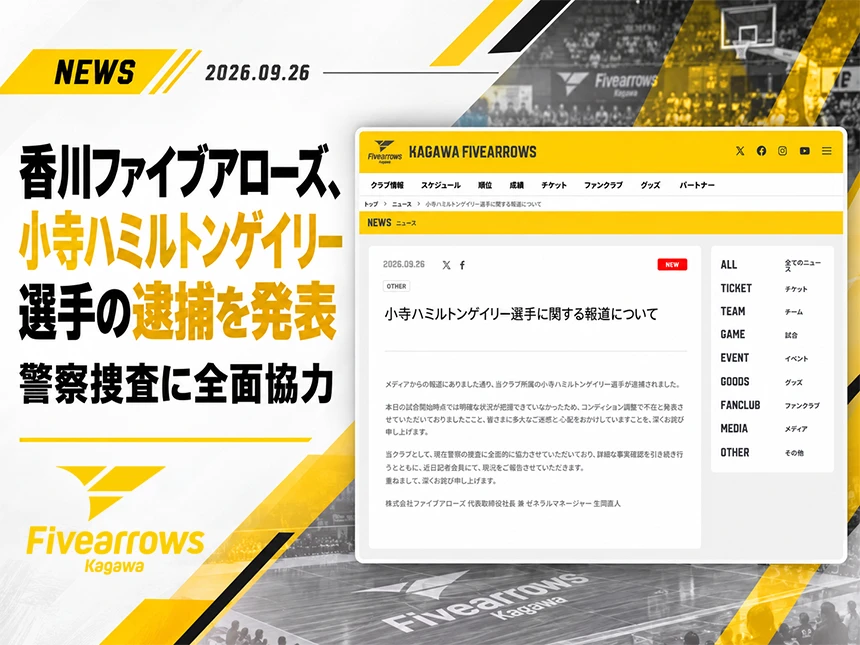 小寺ハミルトンゲイリー選手の逮捕を発表