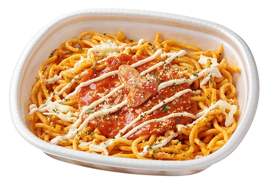 コラボ商品「パンチョ監修　大盛　太麺！チーズナポリタン」