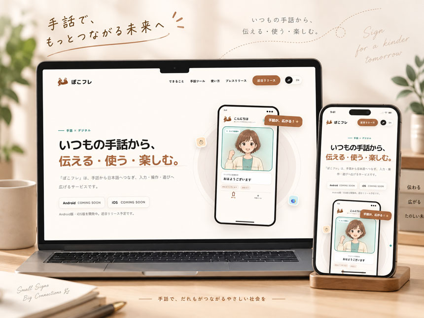 手話認識機能を備えたアプリ「ぽこフレ」